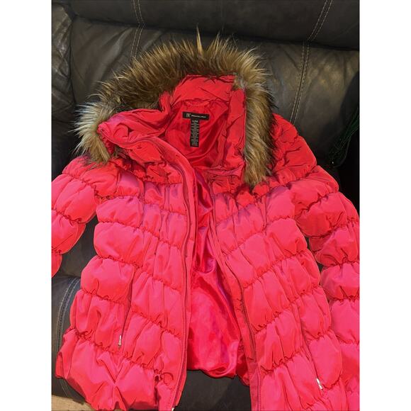 INC red puffer coat with fur collar extra large - Picture 1 of 7